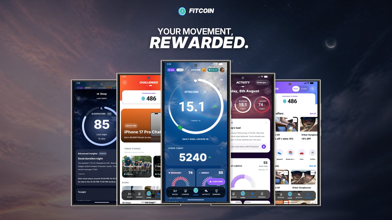 Fitcoin on Android: FitScore, sleep, challenges, activity and rewards