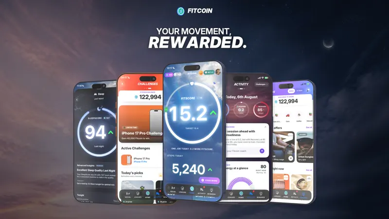 Fitcoin fitness rewards app on iPhone and Android, with Sleep, Recovery and Energy