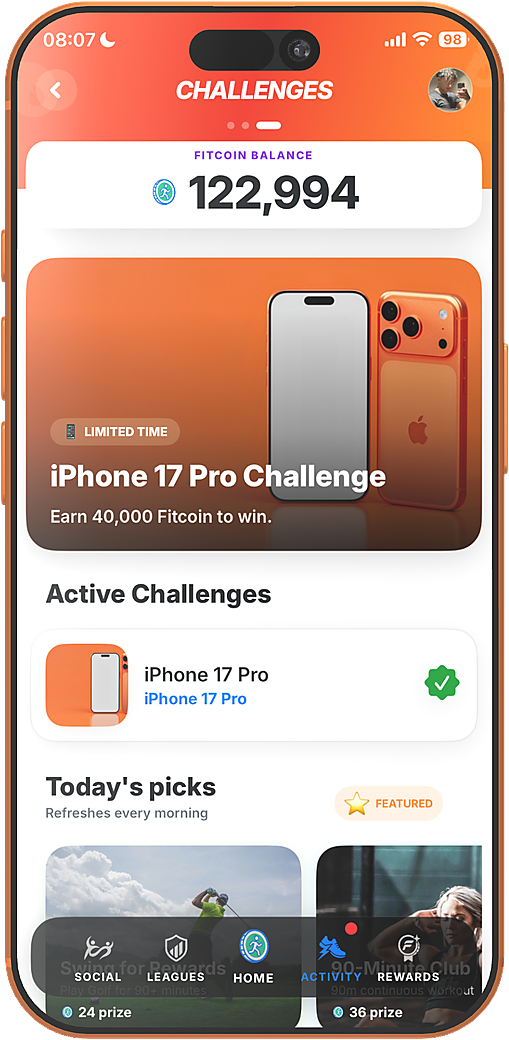 Fitcoin Challenges screen with prize goals