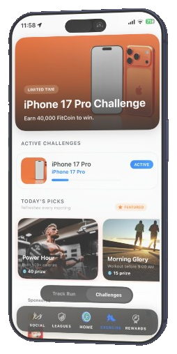 Fitcoin activity and challenge screen