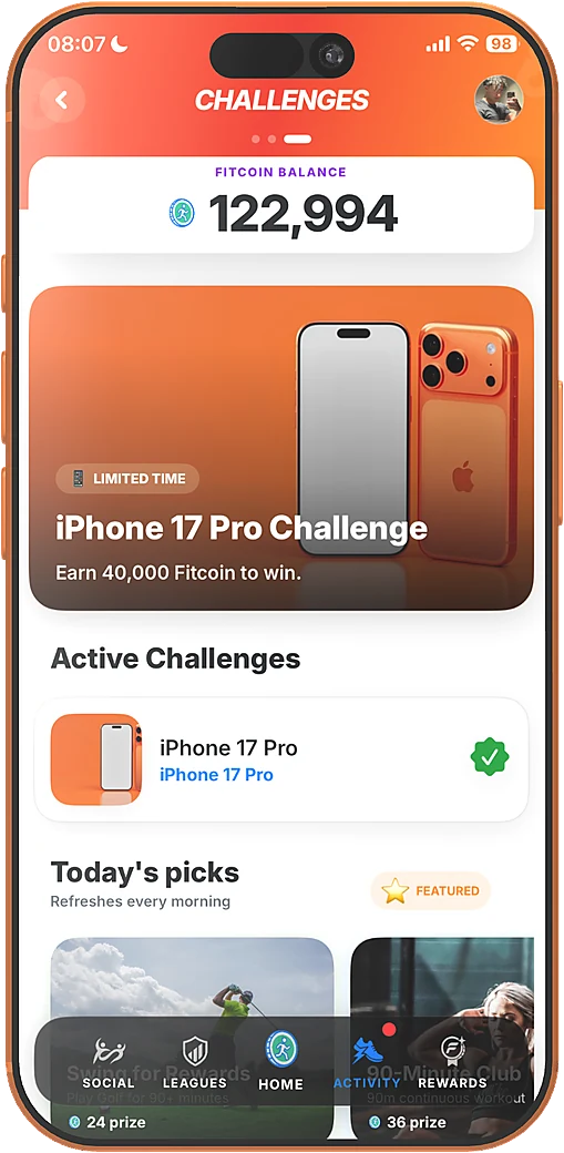 Fitcoin activity and challenge screen