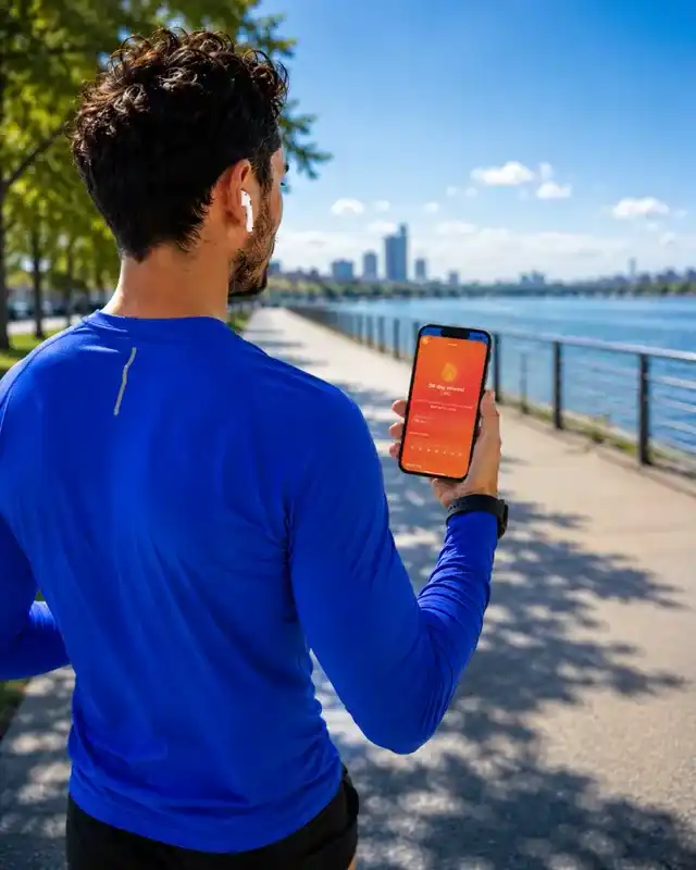 Runner checking a Fitcoin streak