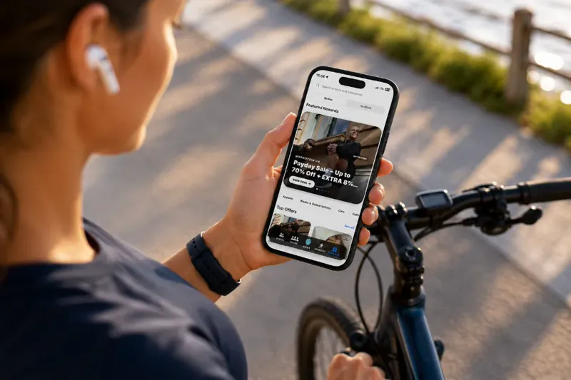 Fitcoin member viewing rewards while cycling