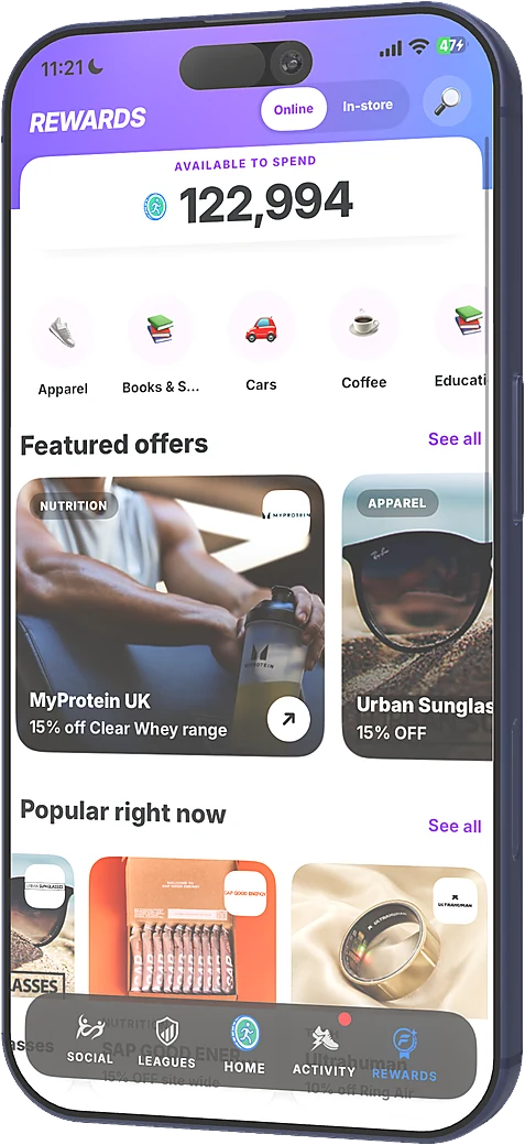 Fitcoin rewards screen with partner offers